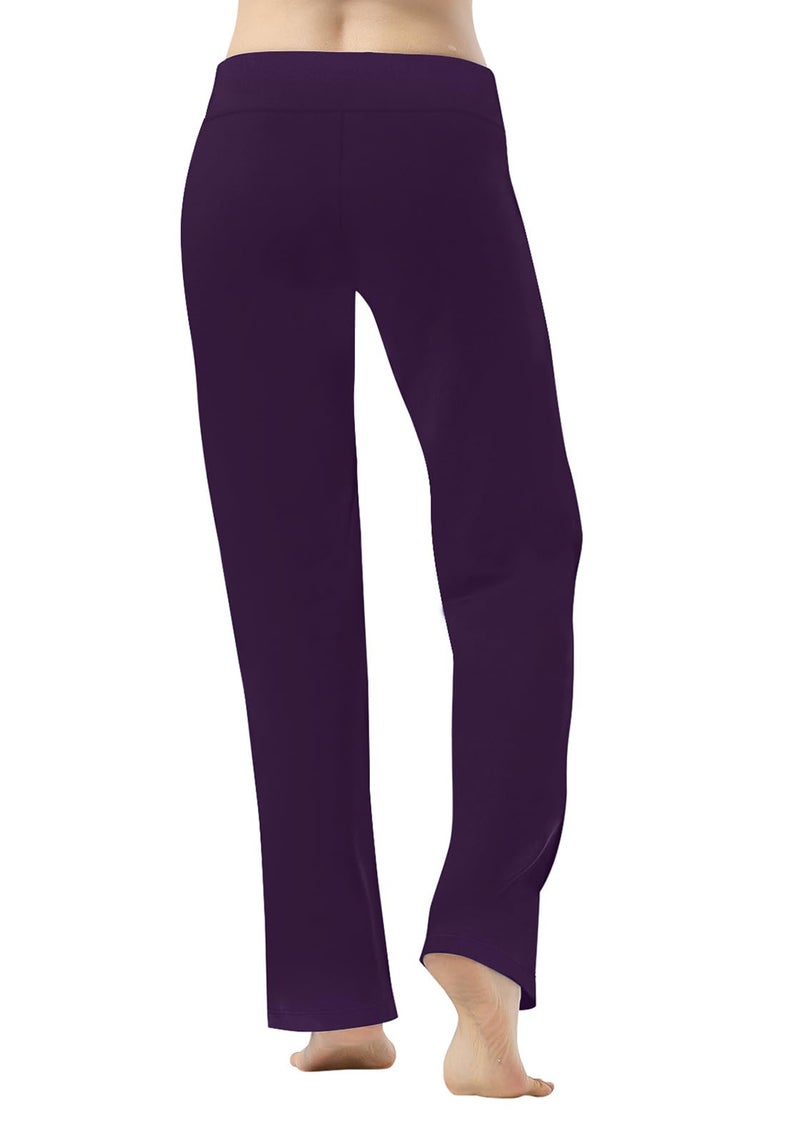 HISKYWIN Inner Pocket Yoga Pants 4 Way Stretch Tummy Control Workout Running Pants, Long Bootleg Flare Pants HF2-Dark Magenta-L - Image 3